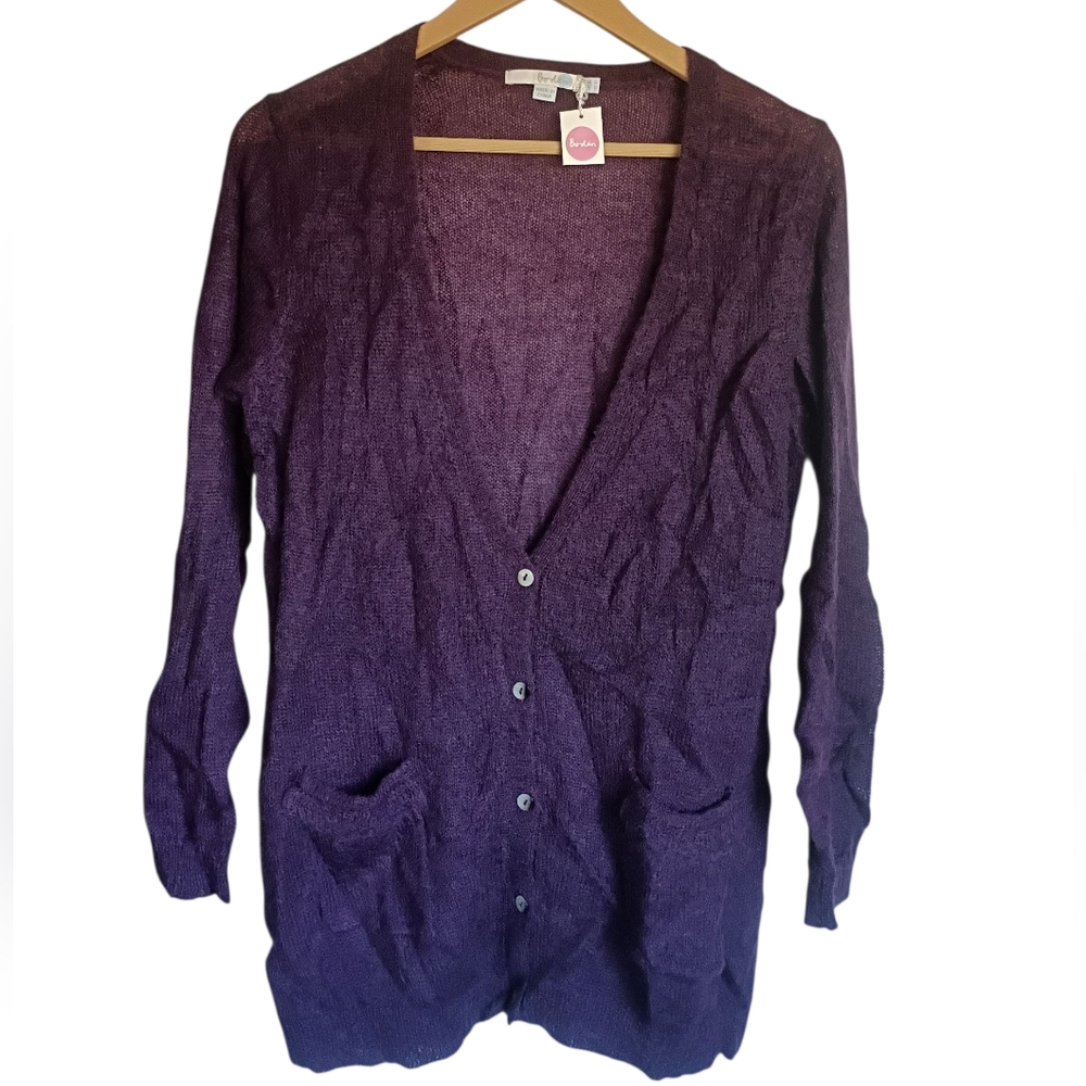 NEW! Boden mohair and wool Sweater cardigan size 12 Plum Soft Lightweight Office